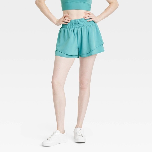 JoyLab Women’s Double Layer High Rise Athletic Shorts NWT Size XS Teal Green - Picture 5 of 6